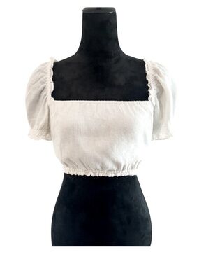 🍓 3 for 45- Abercrombie Linen Blend Puff Sleeve Crop in Ivory